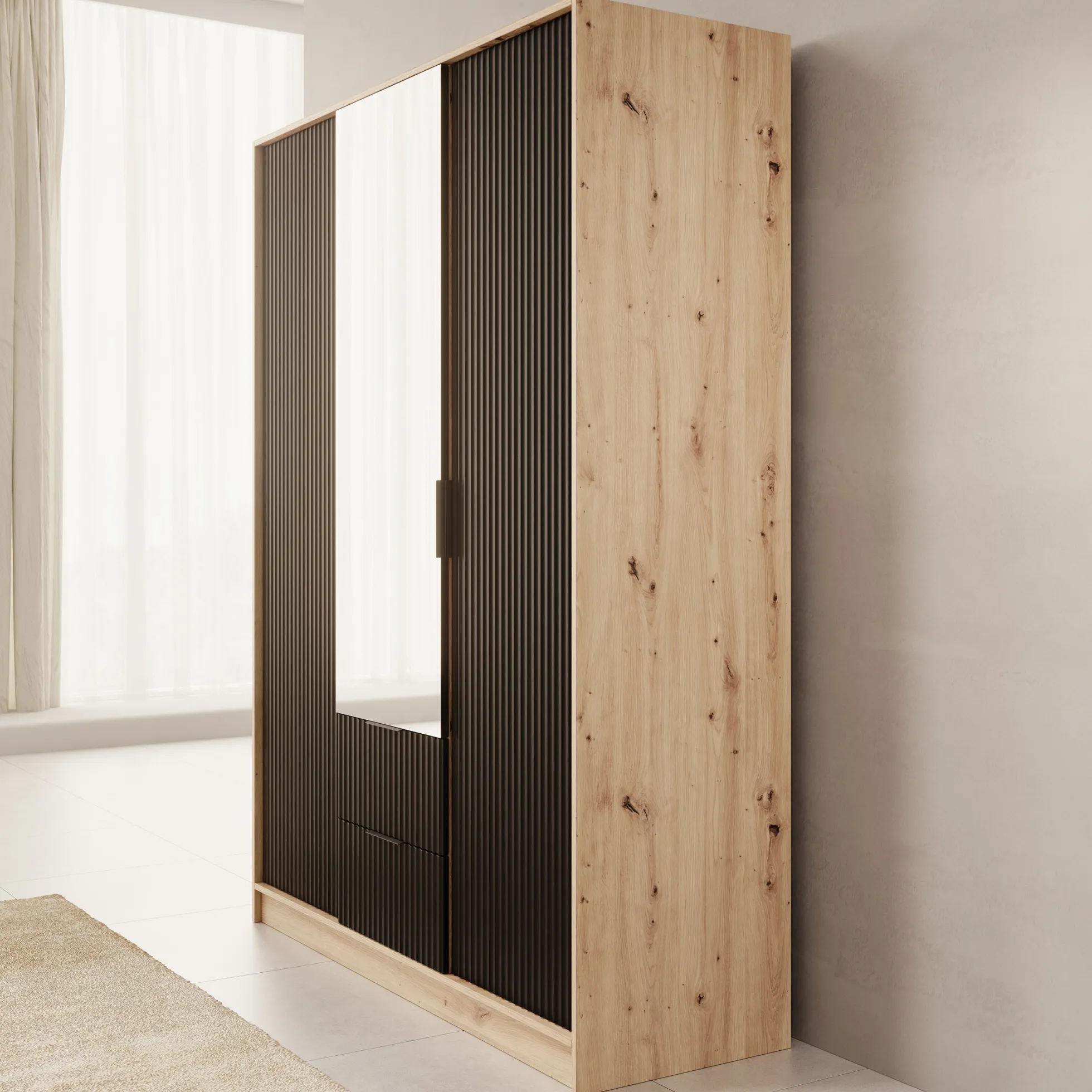 Negroni - Kledingkast met 3 deuren - Eiken/Zwart - 150x51x20