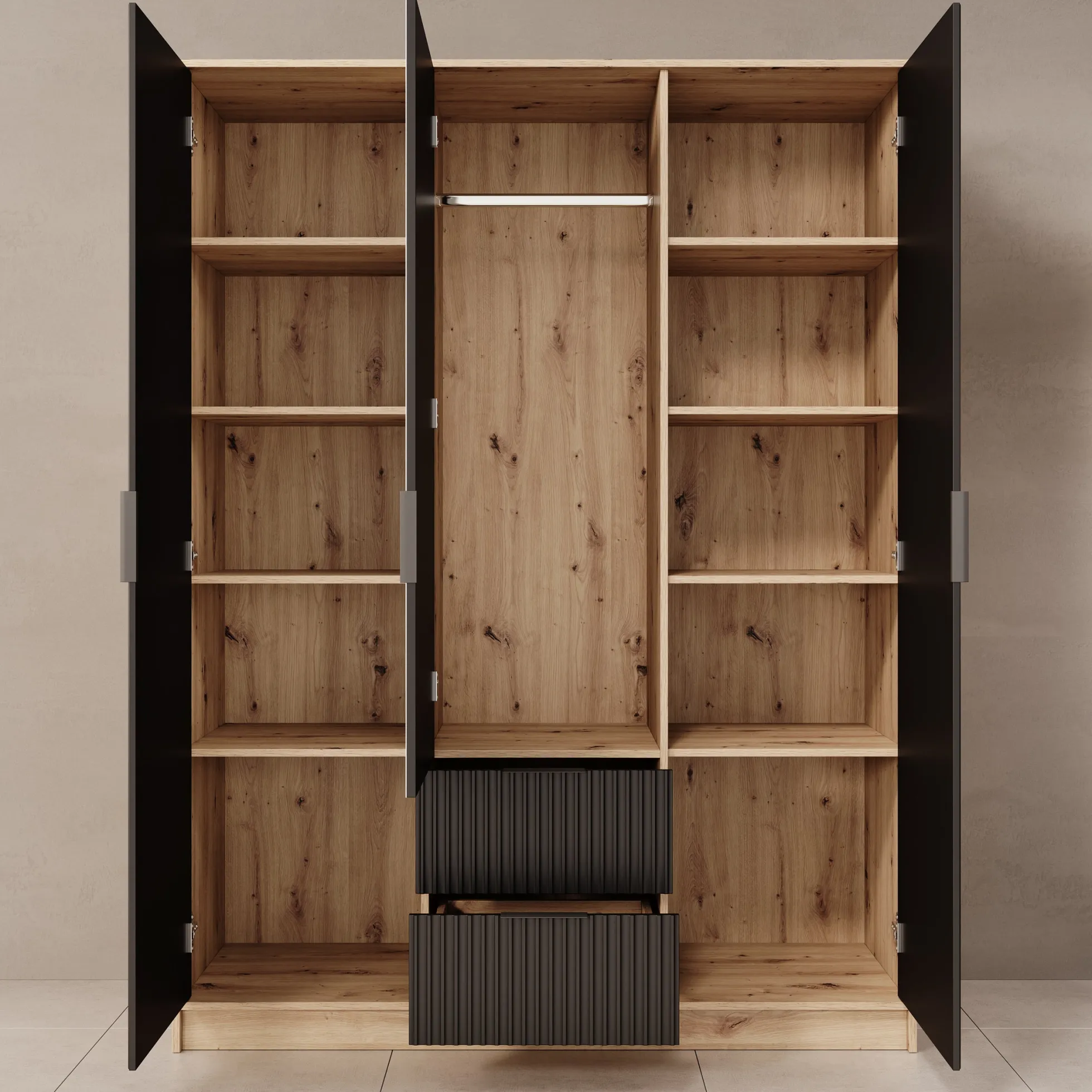 Negroni - Kledingkast met 3 deuren - Eiken/Zwart - 150x51x20