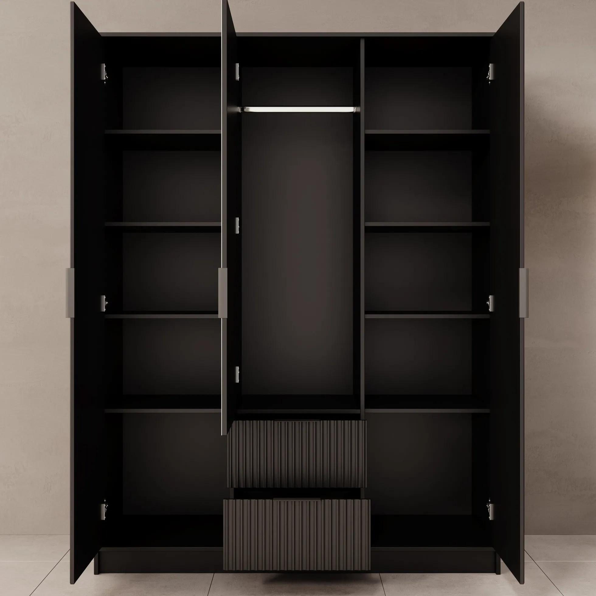 Negroni - Kledingkast met 3 deuren - Zwart - 150x51x200 cm