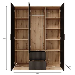 Negroni - Kledingkast met 3 deuren - Zwart - 150x51x200 cm