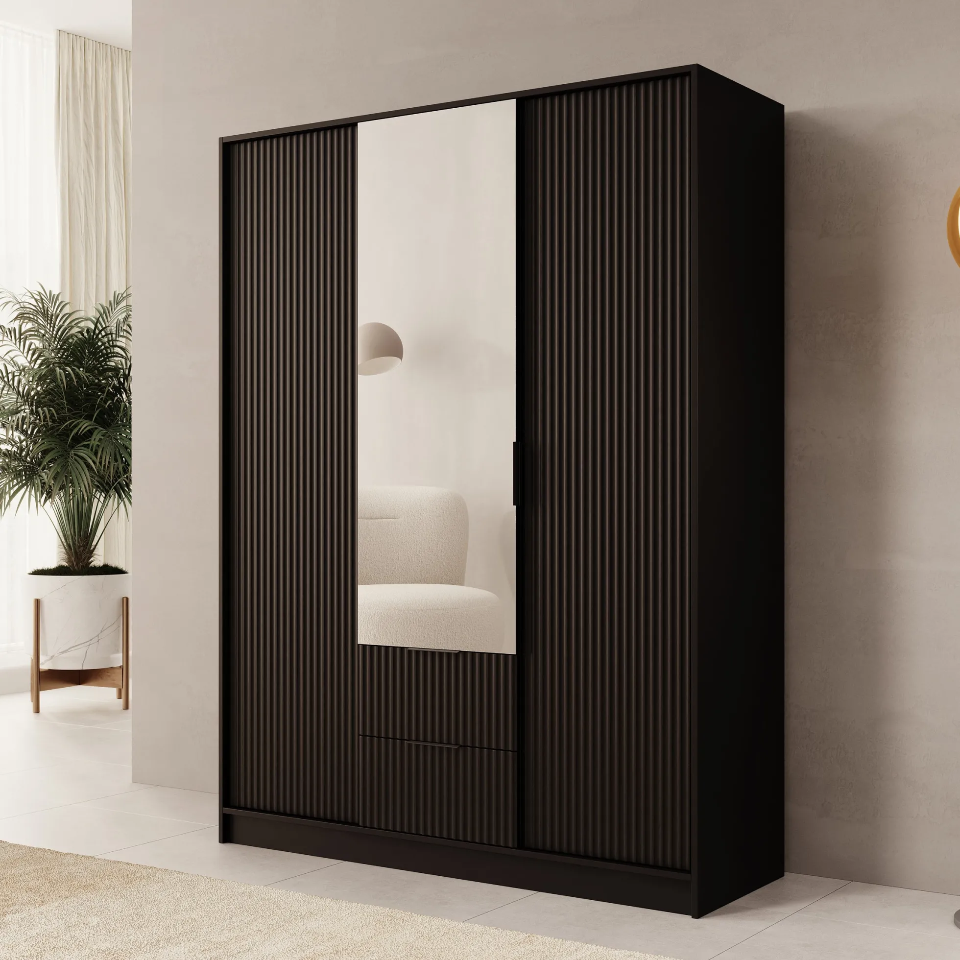 Negroni - Kledingkast met 3 deuren - Zwart - 150x51x200 cm
