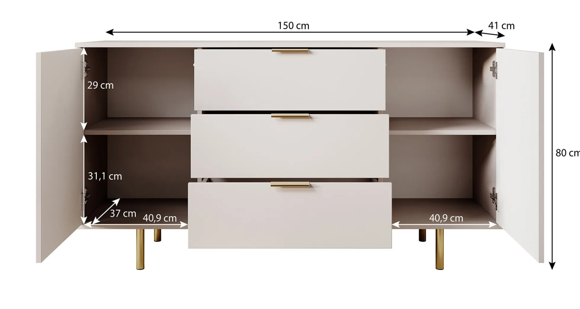 Nicola - Dressoir - Zwart - 150x41x80 cm