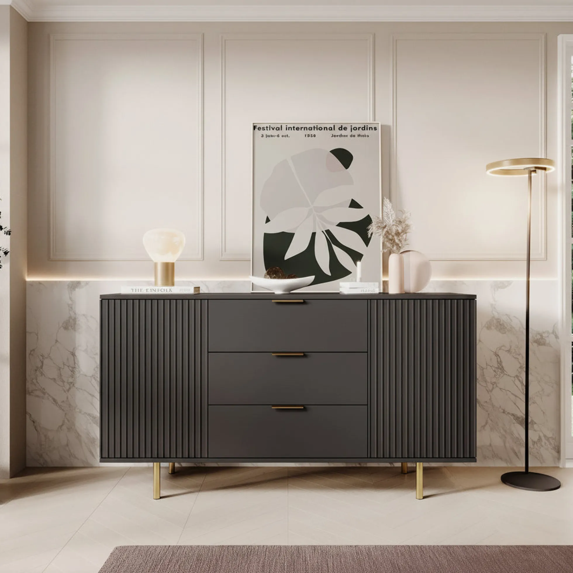 Nicola - Dressoir - Zwart - 150x41x80 cm