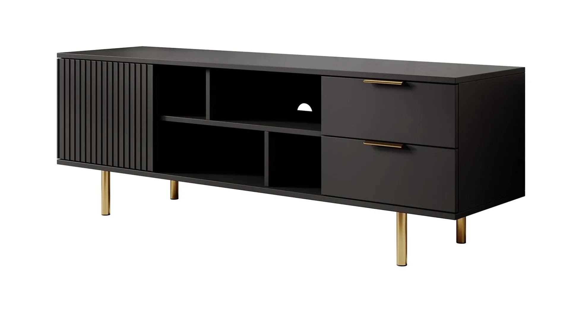 Nicola - TV-Meubel - Mat zwart - 150x41x52 cm