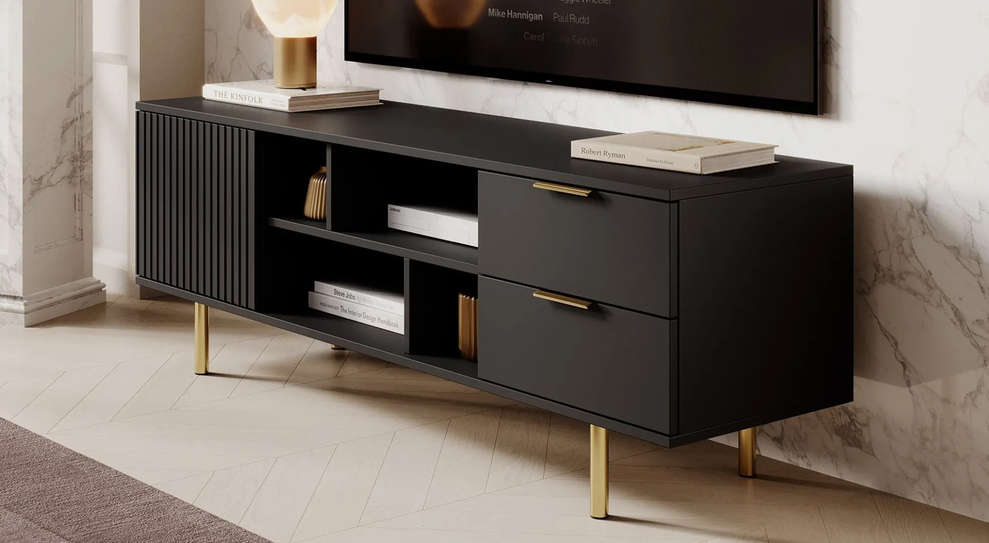 Nicola - TV-Meubel - Mat zwart - 150x41x52 cm