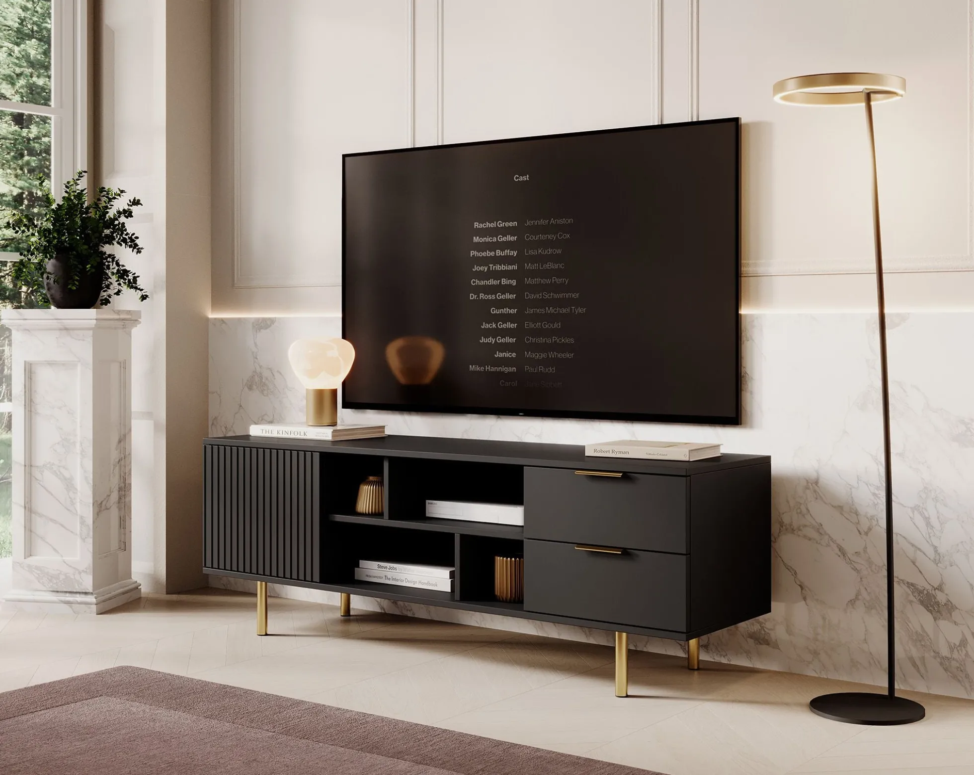 Nicola - TV-Meubel - Mat zwart - 150x41x52 cm