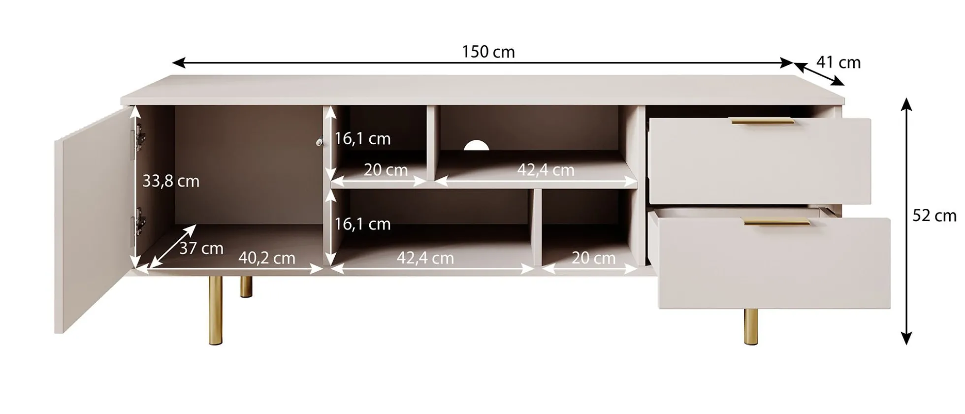 Nicola - TV-Meubel - Mat zwart - 150x41x52 cm