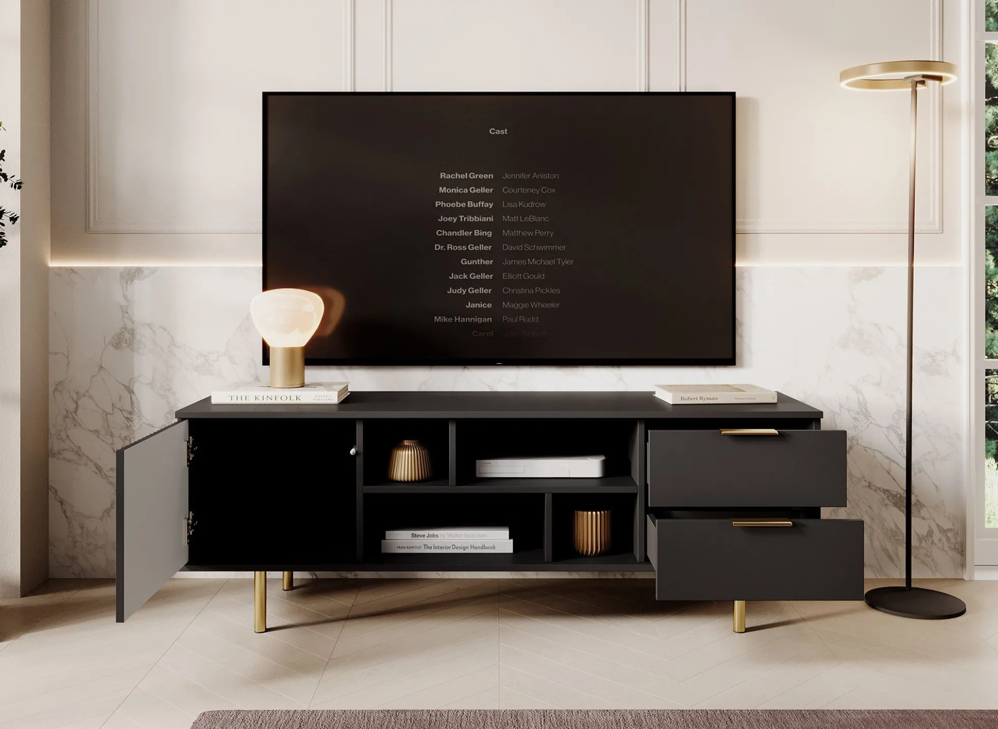 Nicola - TV-Meubel - Mat zwart - 150x41x52 cm