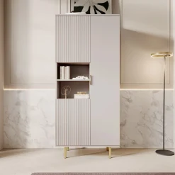 Nicola - Vitrinekast - Beige - 80x41x190 cm