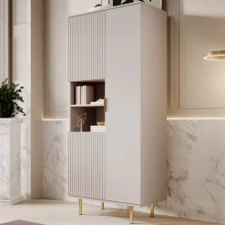 Nicola - Vitrinekast - Beige - 80x41x190 cm