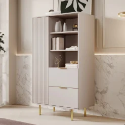 Nicola - Vitrinekast - Beige - 80x41x140 cm