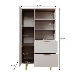 Nicola - Vitrinekast - Beige - 80x41x140 cm