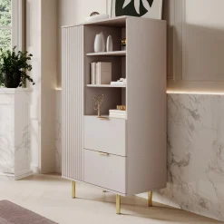 Nicola - Vitrinekast - Beige - 80x41x140 cm