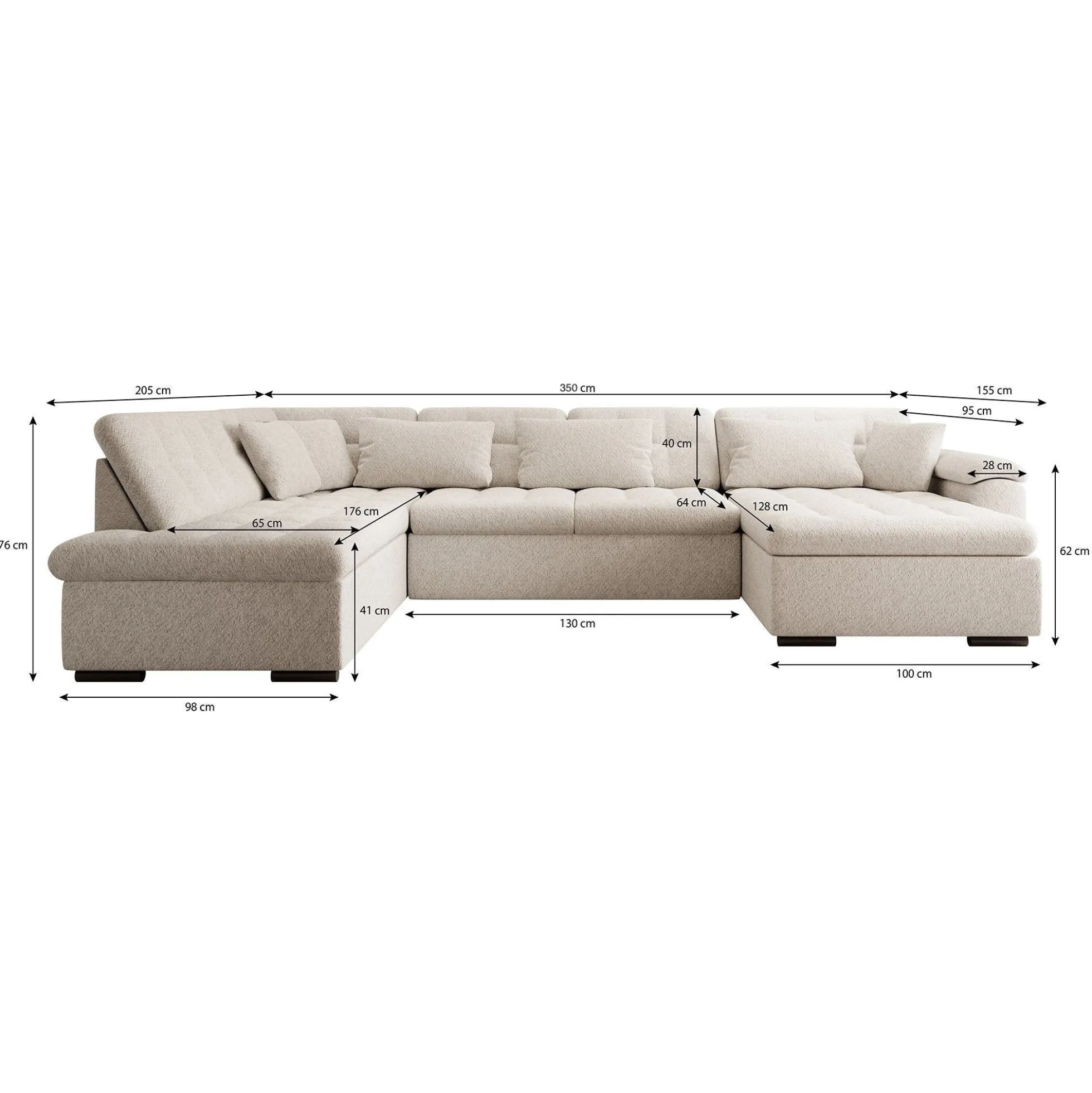 Nicoreta - Hoekbank 5-zits met chaise longue - Teddystof beige - Recht
