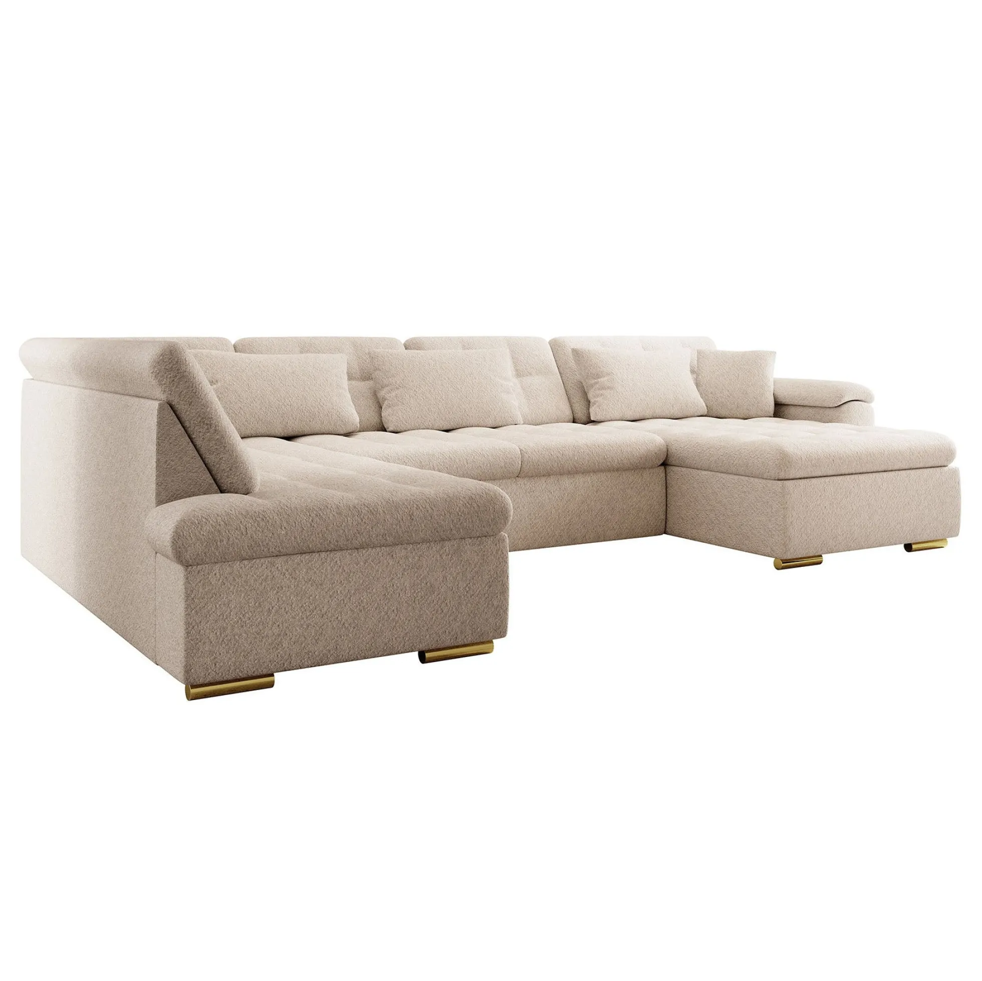 Nicoreta - Hoekbank 5-zits met chaise longue - Teddystof beige - Recht