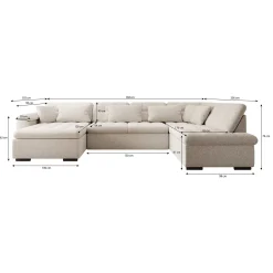 Nicoreta - Hoekbank 5-zits met chaise longue - Ribstof beige - Links
