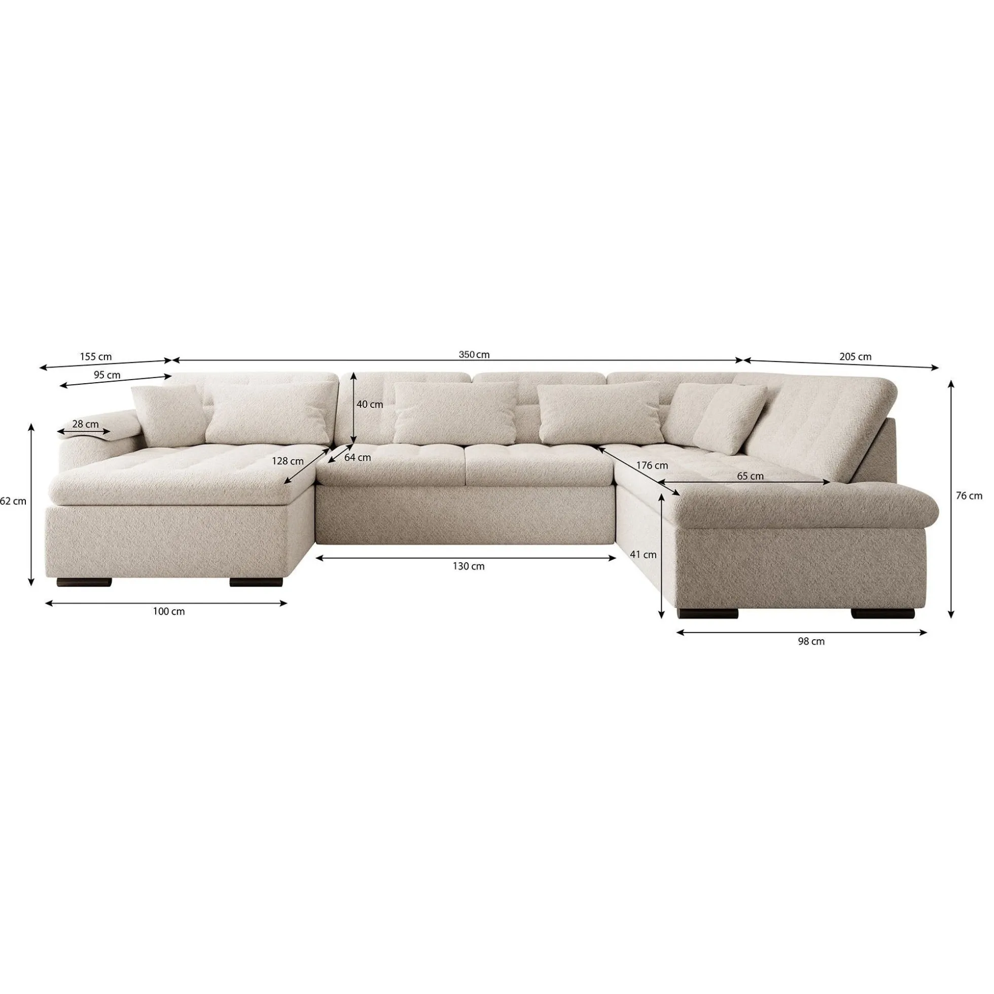 Nicoreta - Hoekbank 5-zits met chaise longue - Ribstof beige - Links