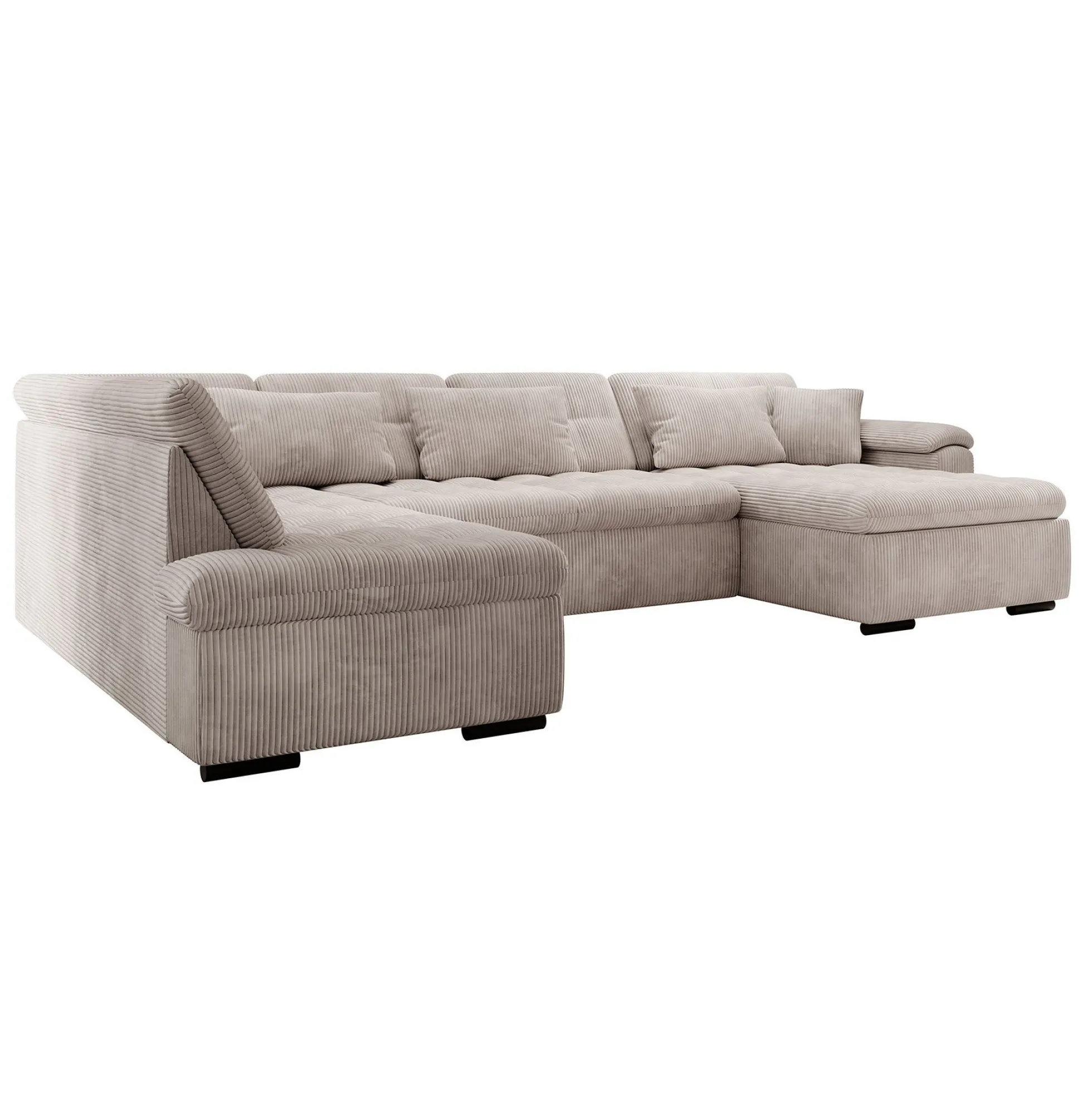 Nicoreta - Hoekbank 5-zits met chaise longue - Ribstof beige - Rechts
