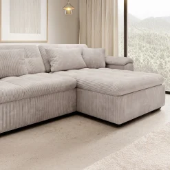 Nicoreta - Hoekbank 5-zits met chaise longue - Ribstof beige - Rechts