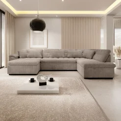 Nicoreta - Hoekbank 5-zits met chaise longue - Ribstof bruin - Links