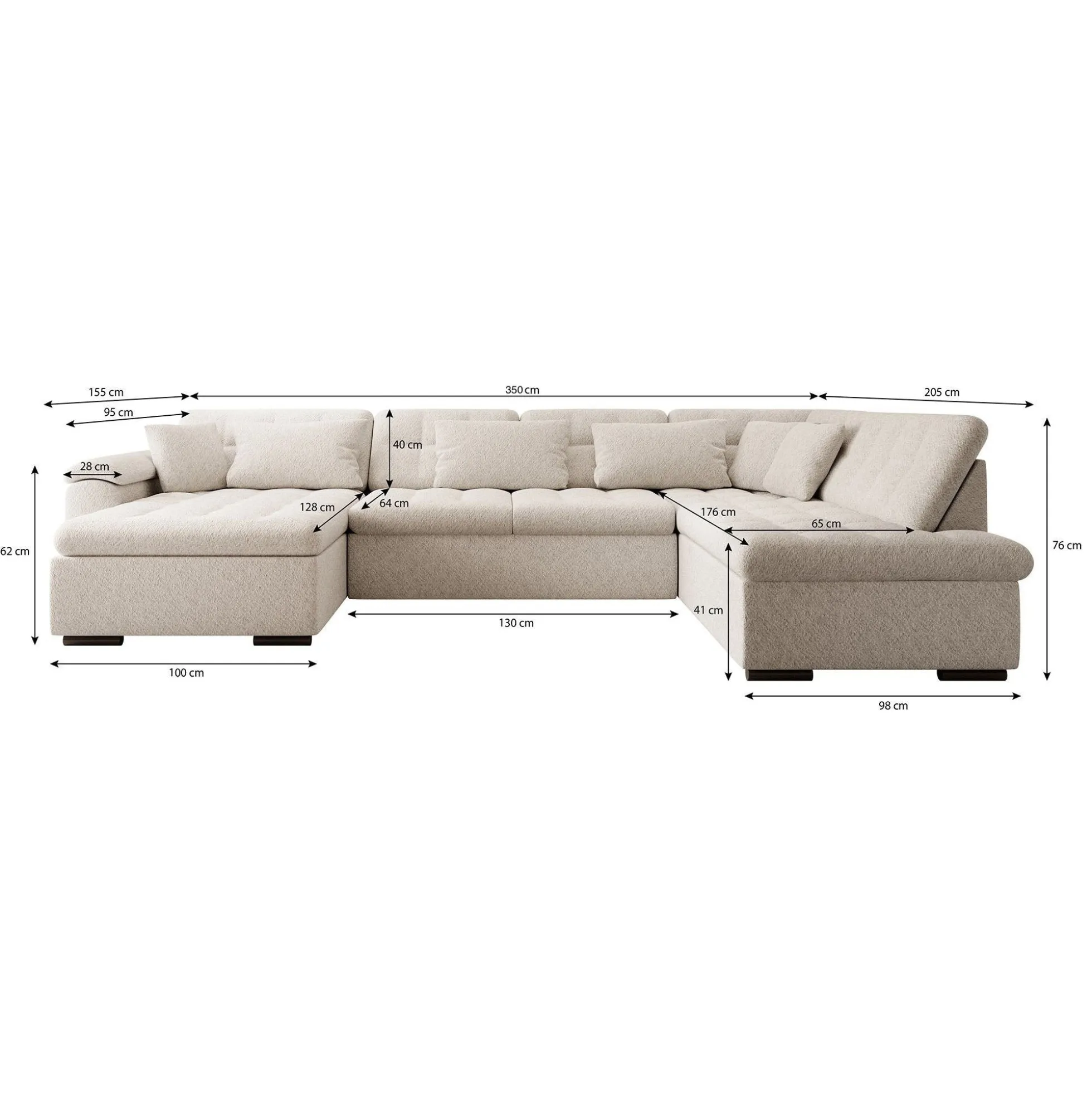 Nicoreta - Hoekbank 5-zits met chaise longue - Teddystof beige - Links