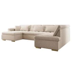Nicoreta - Hoekbank 5-zits met chaise longue - Teddystof beige - Links