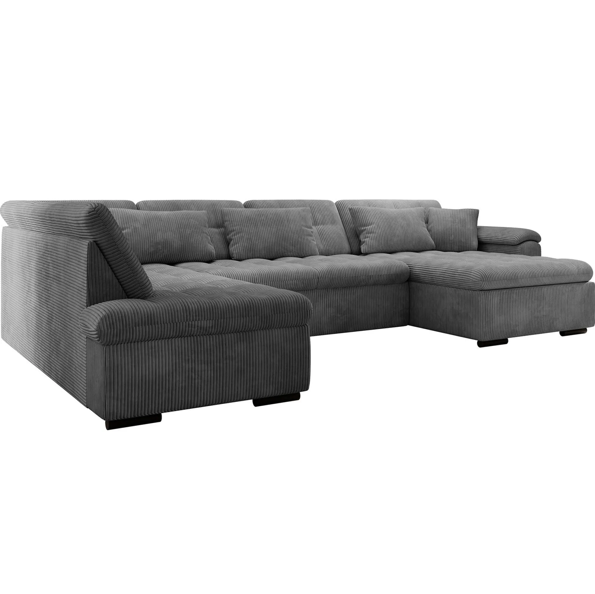 Nicoreta - Hoekbank 5-zits met chaise longue - Ribstof donkergrijs - R