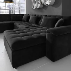 Nicoreta - Hoekbank 5-zits met chaise longue - Velvet zwart - Rechts
