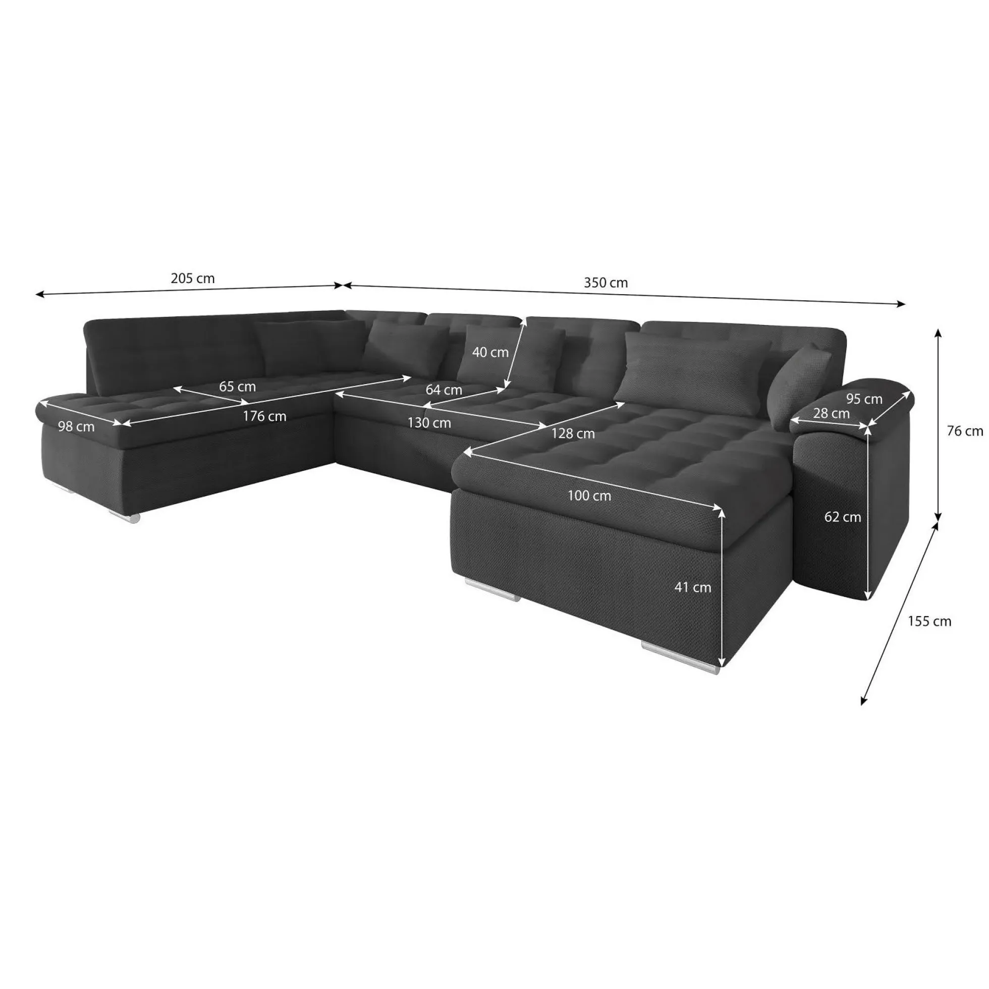 Nicoreta - Hoekbank 5-zits met chaise longue - Velvet zwart - Rechts