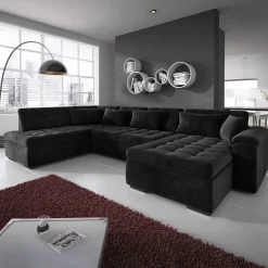 Nicoreta - Hoekbank 5-zits met chaise longue - Velvet zwart - Rechts