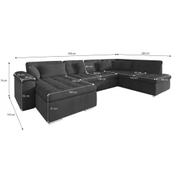 Nicoreta - Hoekbank 5-zits met chaise longue - Velvet zwart - Links