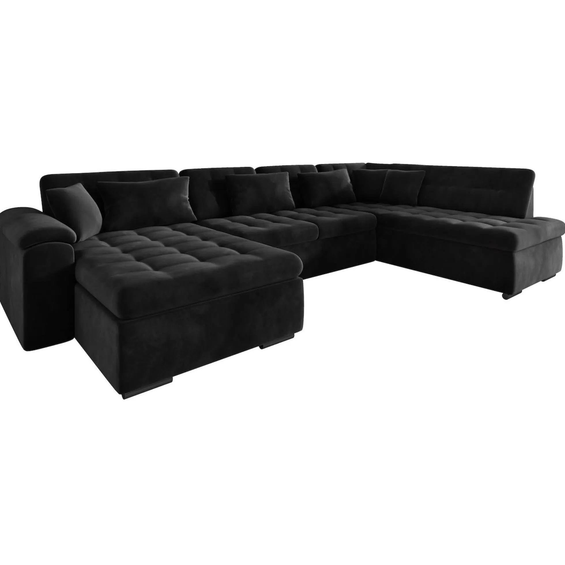 Nicoreta - Hoekbank 5-zits met chaise longue - Velvet zwart - Links