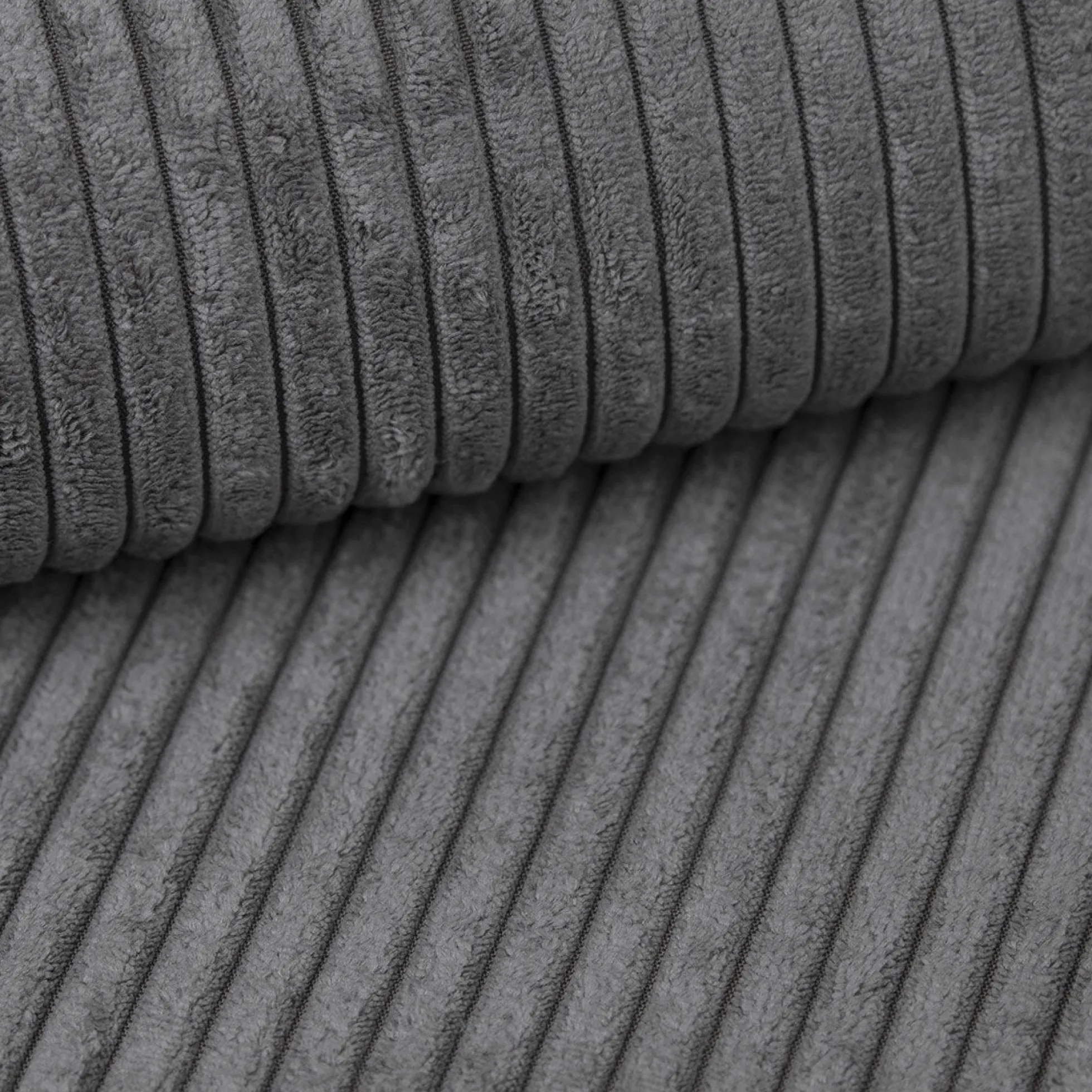 Nicoreta - Hoekbank 5-zits met chaise longue - Ribstof donkergrijs - L