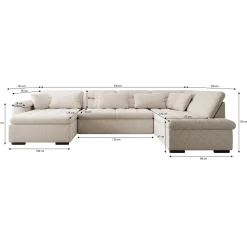 Nicoreta - Hoekbank 5-zits met chaise longue - Ribstof donkergrijs - L