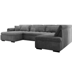 Nicoreta - Hoekbank 5-zits met chaise longue - Ribstof donkergrijs - L