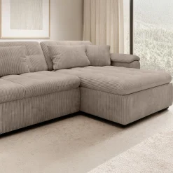 Nicoreta - Hoekbank 5-zits met chaise longue - Ribstof bruin - Rechts