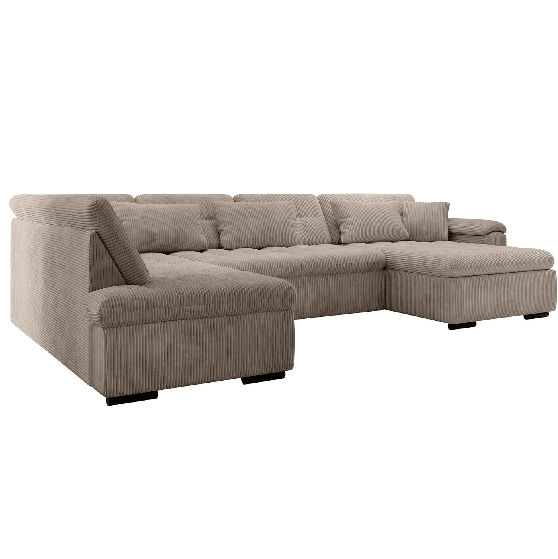 Nicoreta - Hoekbank 5-zits met chaise longue - Ribstof bruin - Rechts
