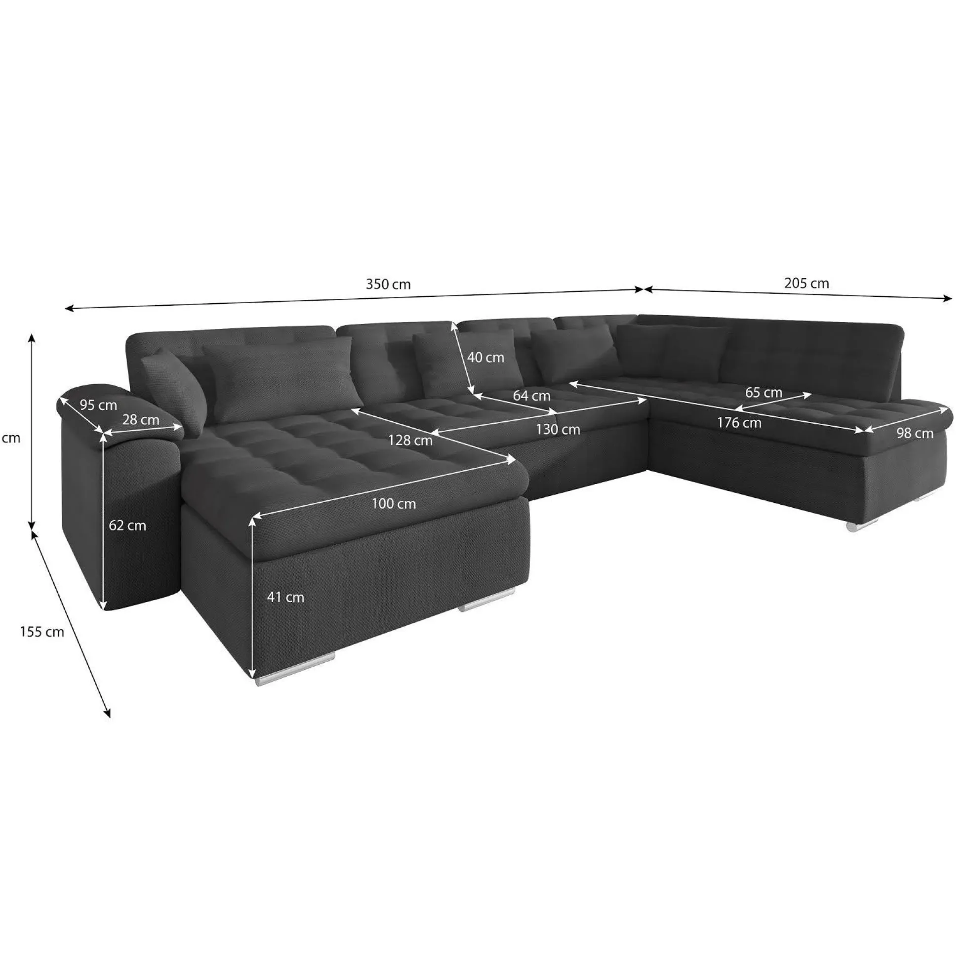 Nicoreta - Hoekbank 5-zits met chaise longue - Stof grijs - Links