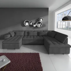 Nicoreta - Hoekbank 5-zits met chaise longue - Stof grijs - Links