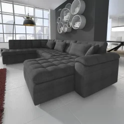 Nicoreta - Hoekbank 5-zits met chaise longue - Stof grijs - Rechts