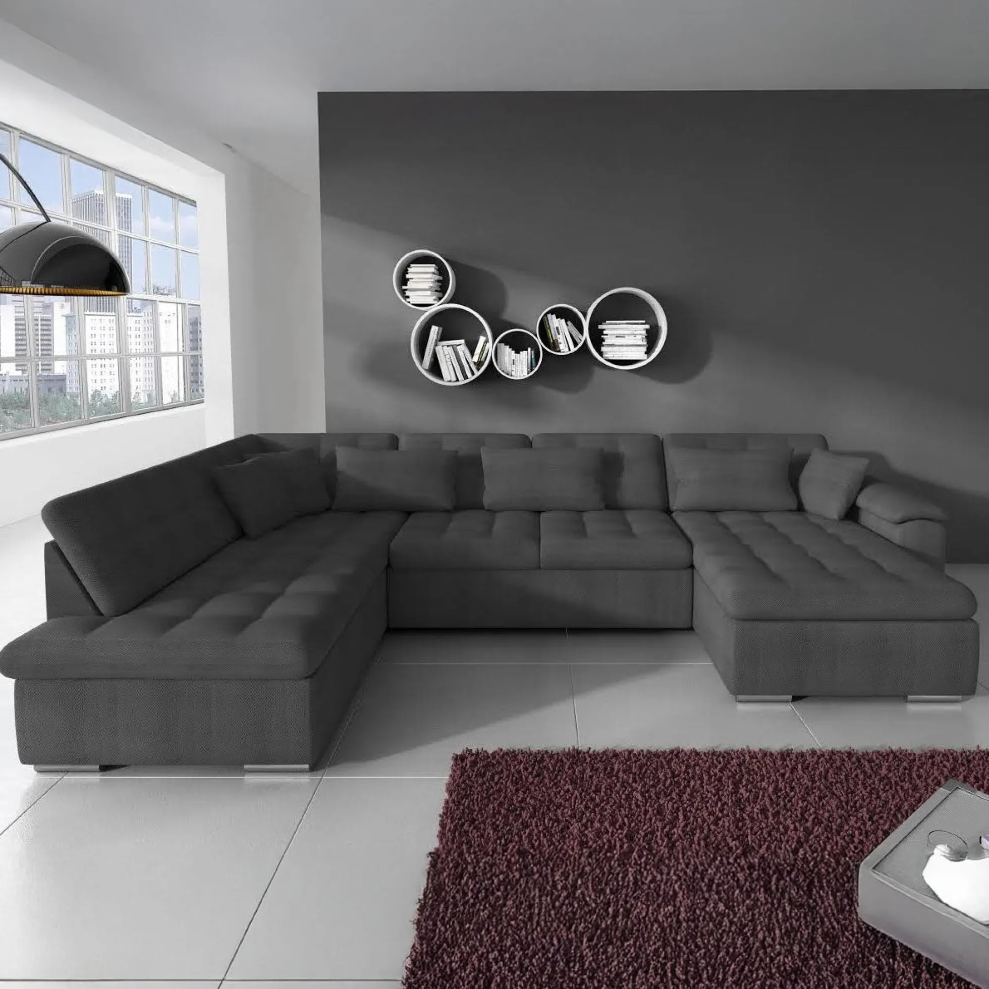Nicoreta - Hoekbank 5-zits met chaise longue - Stof grijs - Rechts