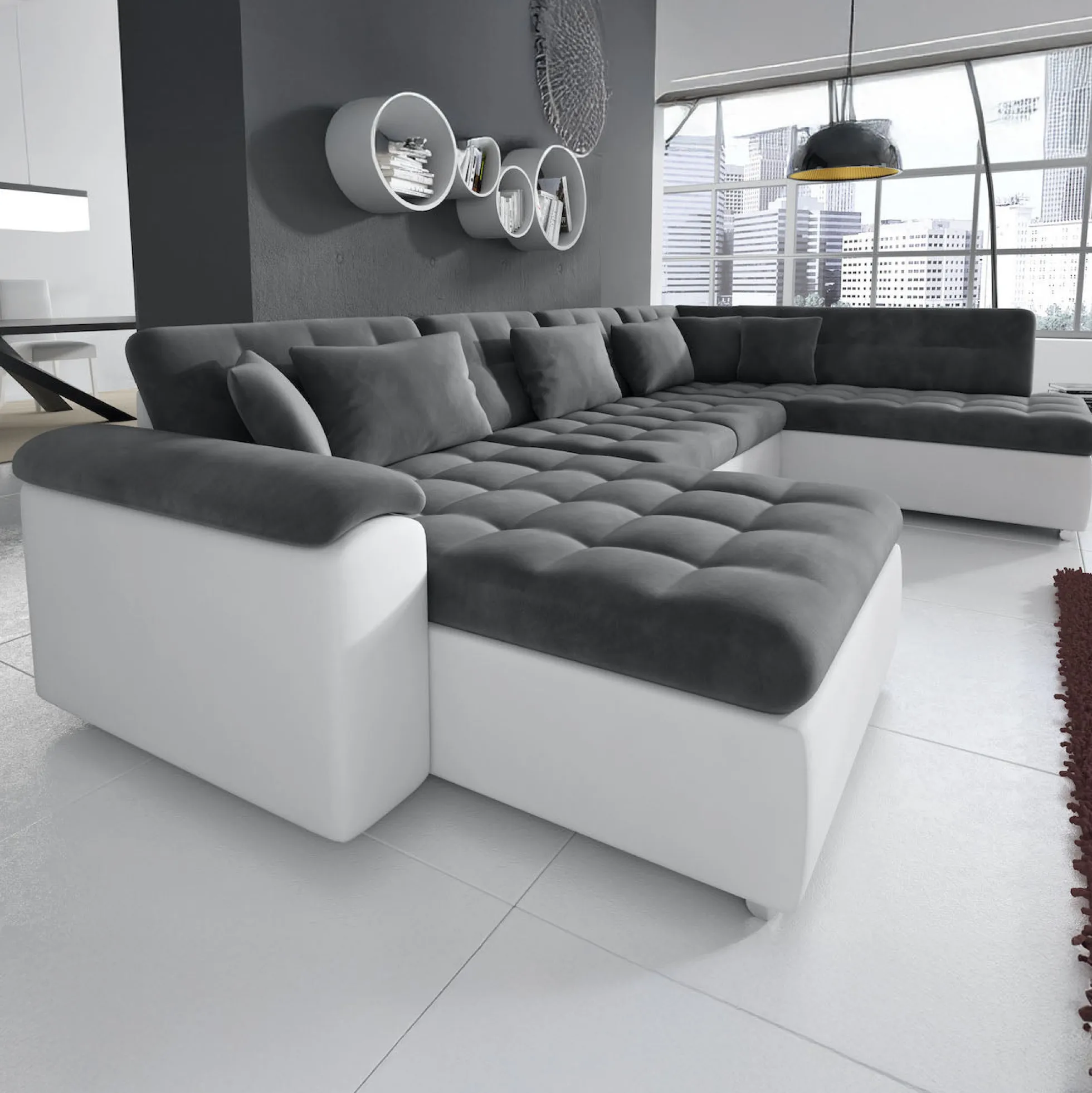 Nicoreta - Hoekbank 5-zits met chaise longue - Velvet grijs - Links