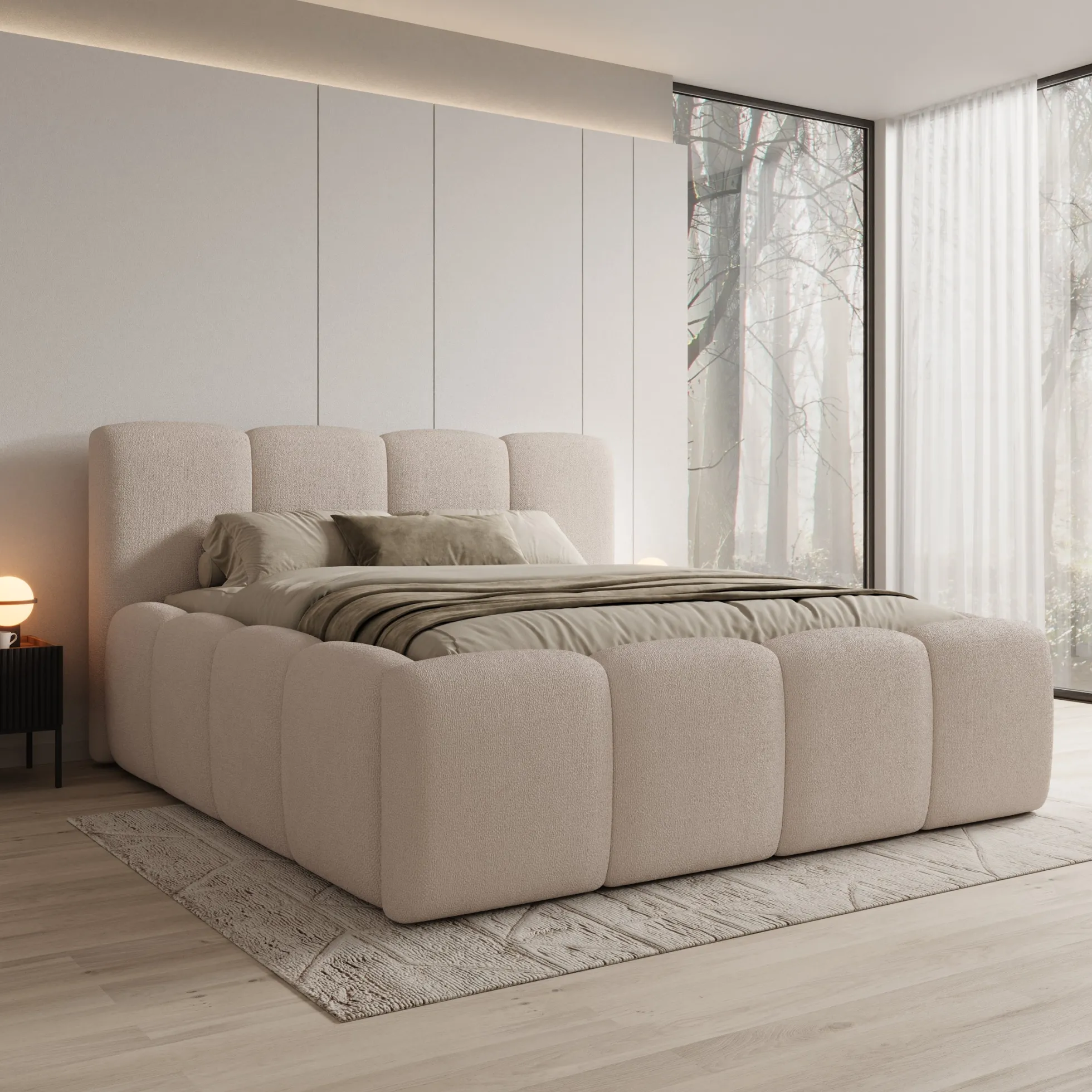 Nihito - Tweepersoonsbed - Stof beige - 180x200 cm