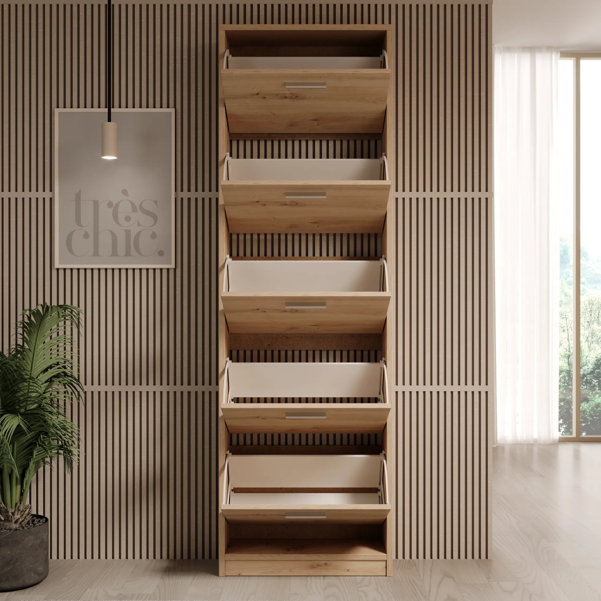 Nivik - Schoenenkast 5 vakken - Eikenpatroon - 58x20x186 cm