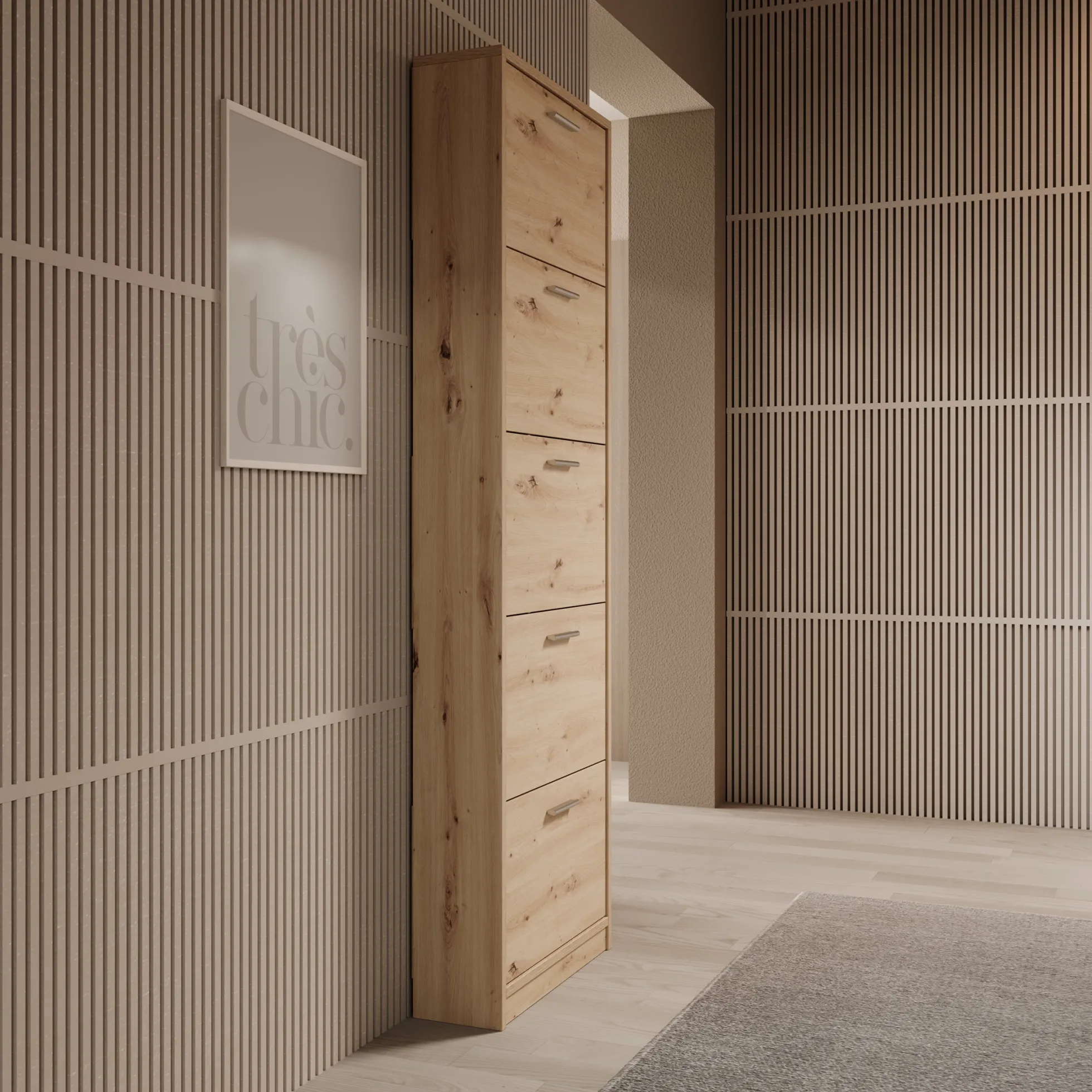 Nivik - Schoenenkast 5 vakken - Eikenpatroon - 58x20x186 cm