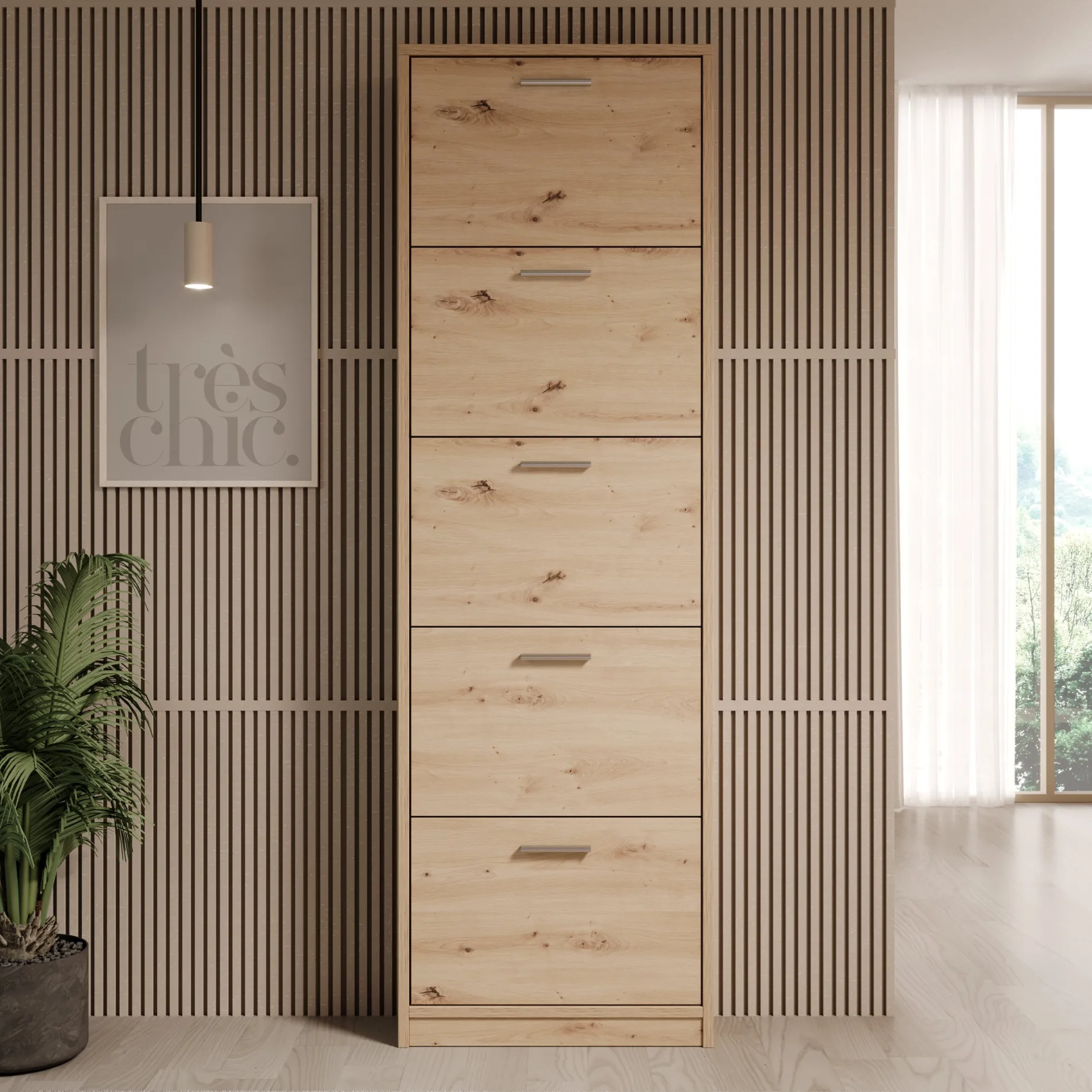 Nivik - Schoenenkast 5 vakken - Eikenpatroon - 58x20x186 cm