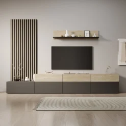 Nobu - Wandmeubel - Grijs/Eikenpatroon - 300x40x209 cm