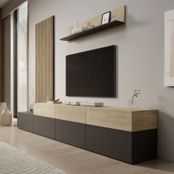 Nobu - Wandmeubel - Grijs/Eikenpatroon - 300x40x209 cm