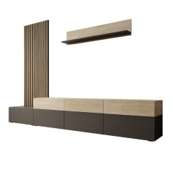 Nobu - Wandmeubel - Grijs/Eikenpatroon - 300x40x209 cm