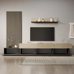 Nobu - Wandmeubel - Grijs/Eikenpatroon - 300x40x209 cm